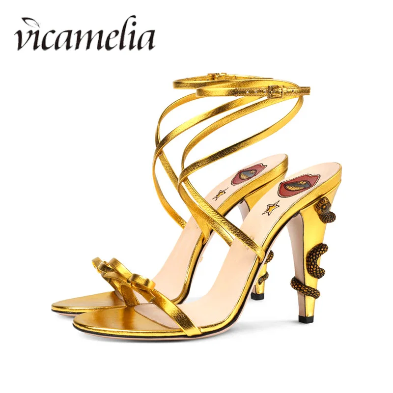 

Vicamelia High Heel Wedge Sandals 2020 Summer Peep Toe Thin Heel with Snake Sandals 34-43 Gladiator Women Party Shoes Solid 780