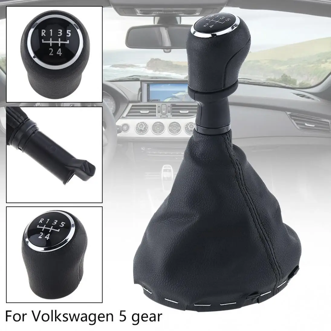 Black 5 Speed Car Manual Gear Shift Handball Knob With Dust Cover / Spring Screw for Volkswagen T5 T5.1 T6 2003 2005-2015 | Автомобили и