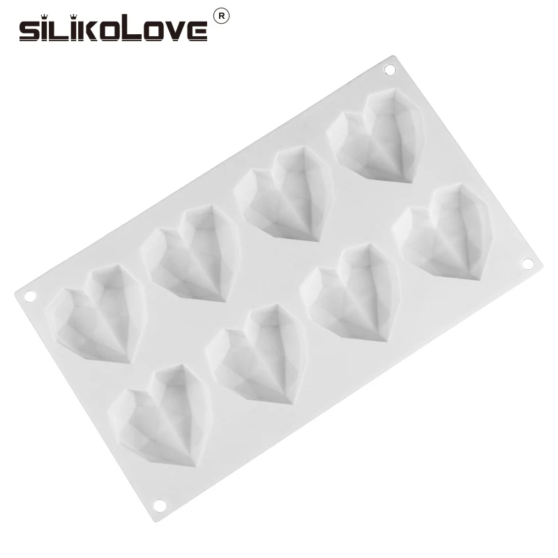 SILIKOLOVE 8 формами алмазов «любящее сердце»-фигурные силиконовые формы для бисквитов мусс шоколадный жаропрочная посуда для десерта печенья прессформы