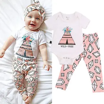 

3pcs/set Newborn Infant Baby Girl Bodysuit Floral Romper Jumpsuit Outfits Sunsuit Clothes Set