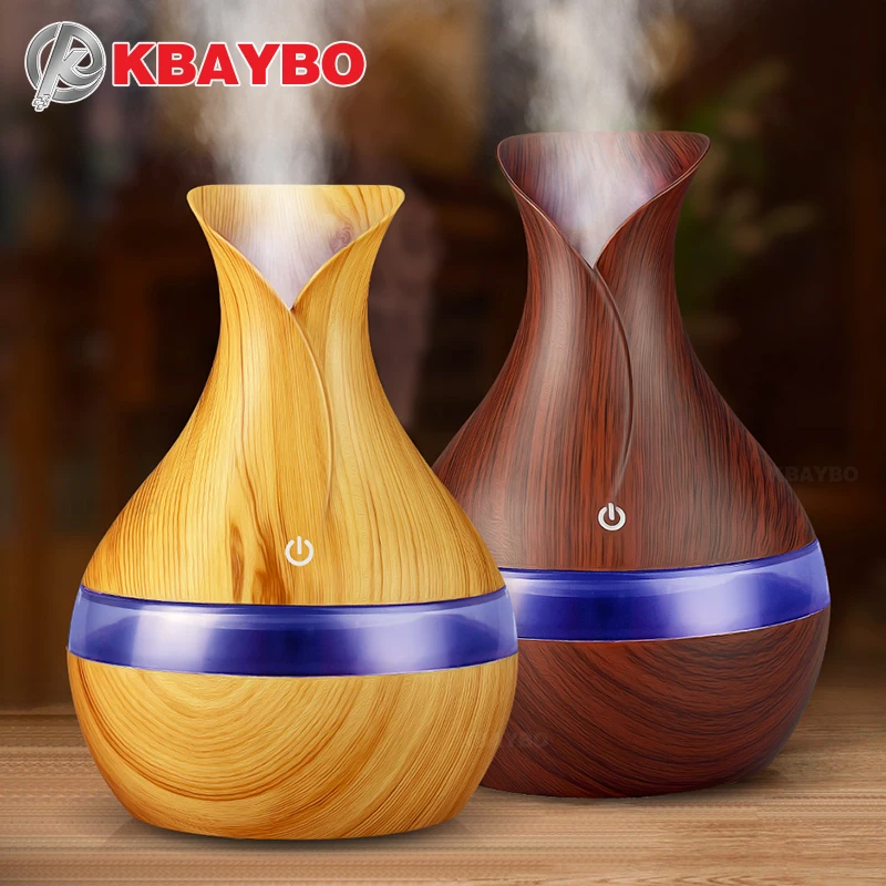 KBAYBO 300ml USB Electric Aroma Essential Oil Diffuser Ultrasonic Air Humidifier Wood Grain LED Lights Aroma