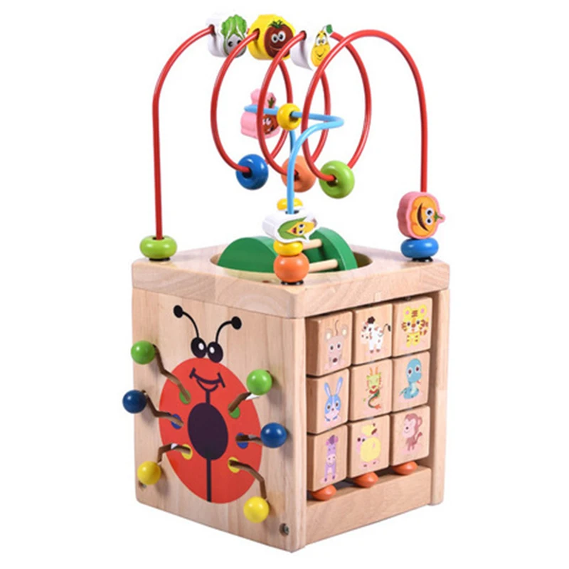 

Multi-Function 6 In 1 Wooden Math Around Bead Maze Letters Recognition Abacus Clock Learning Educational Toys For Preschool Ki