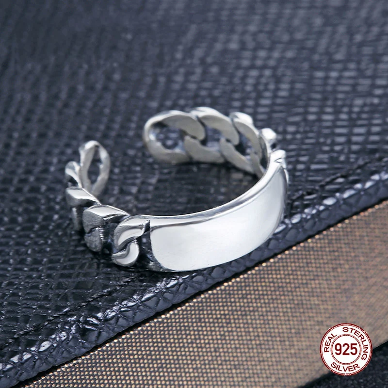 

Sterling Silver 925 Vintage Woman Thai Silver Retro Letters One Size Adjustable Ring Jewelry Gift