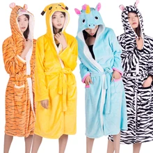 Фланелевый банный халат с животными для взрослых, женская и Мужская одежда для сна, халат для пар, толстый теплый халат, зимняя Пижама с пандой и единорогом, Халат