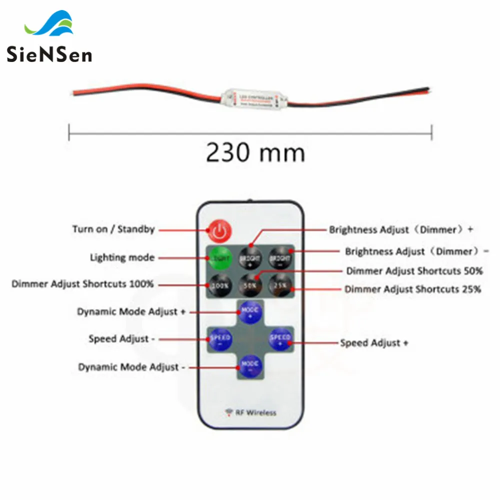 SienSen СВЕТОДИОДНЫЙ монохромный Управление Лер с света диммер РФ Беспроводной РФ дистанционного Управление с светодиодный Управление;