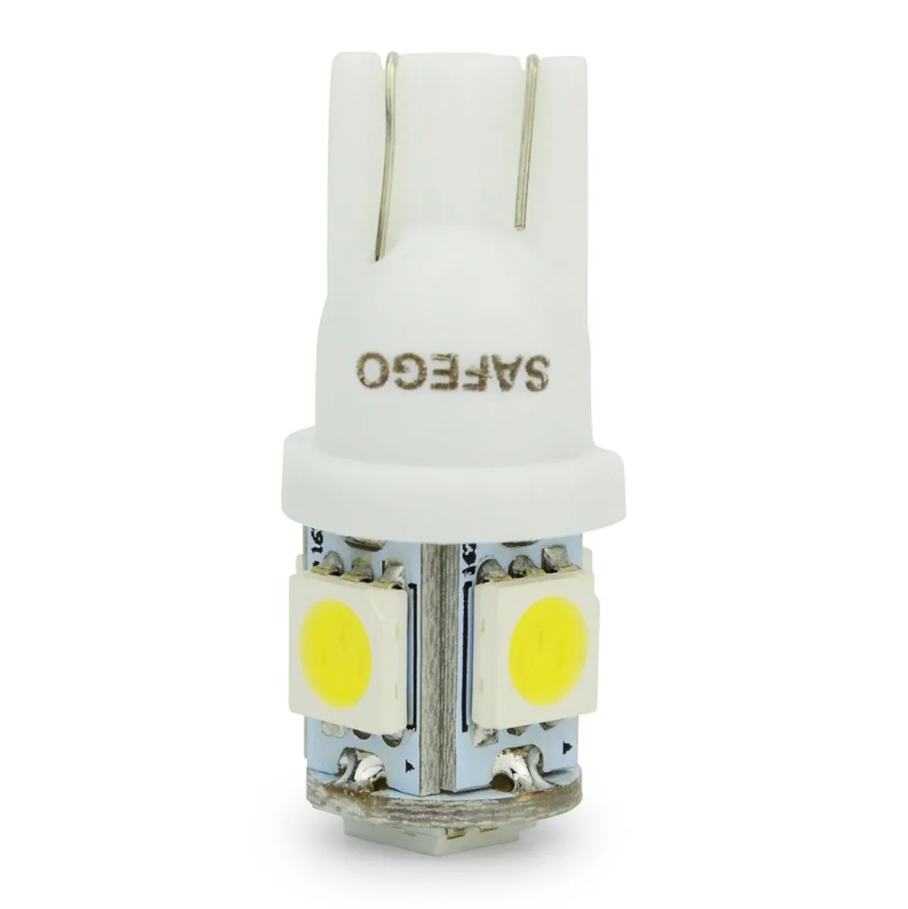 Safego 100 шт. W5W T10 светодиодные лампы 5 SMD 194 168 2825 салона просвет Клин Огни T10 W5W SMD LED 5050 авто лампы накаливания 12 В