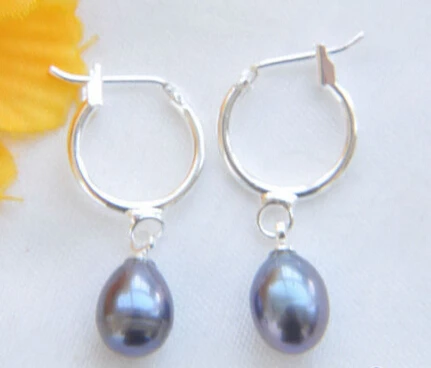 

free shipping 00215 BLACK RICE FRESHWATER PEARL DANGLE EARRING