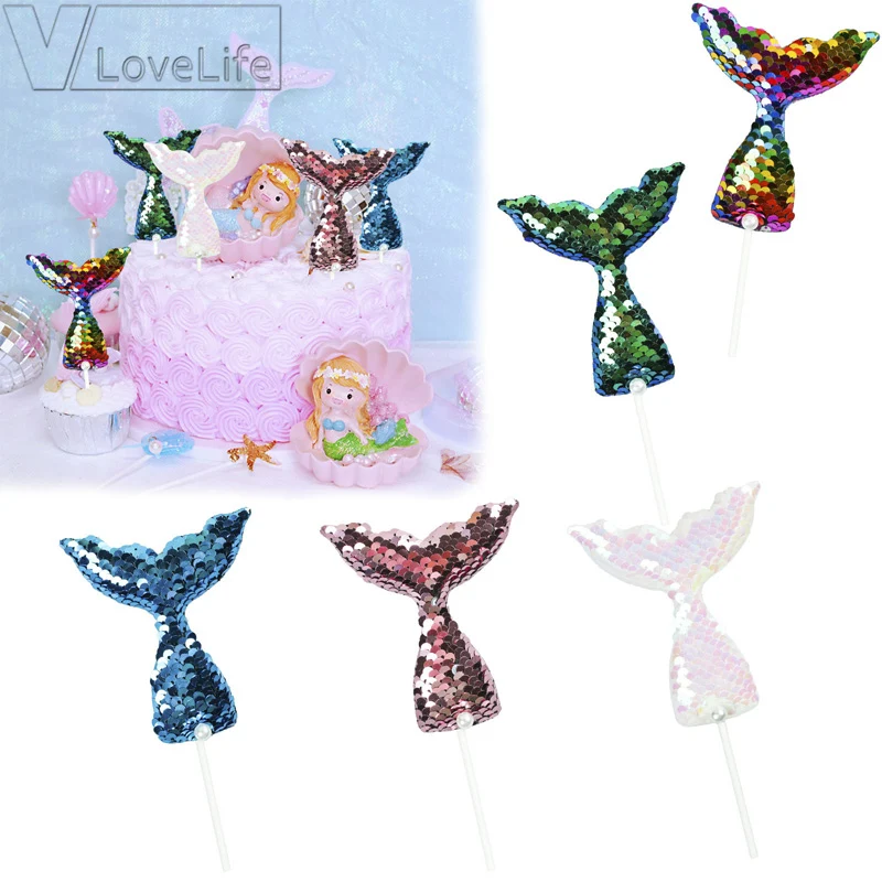

Colorful Sequins Mermaid Tail Cupcake Toppers The Sea Cupcake Picks Wedding Party Baby Shower Birthday Cake Decoration Topper