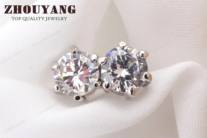 ZHOUYANG серьги-гвоздики для женщин классические шесть когтей 5 мм 0.5ct круглой огранки кубического циркония цвета розового золота модные ювелирные изделия ZYE036