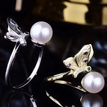 

925 Silver Wedding Bridal Party Pearl Ring Finger Ring Settings Adjustable Ring Findings Jewelry Parts Fittings Accessories