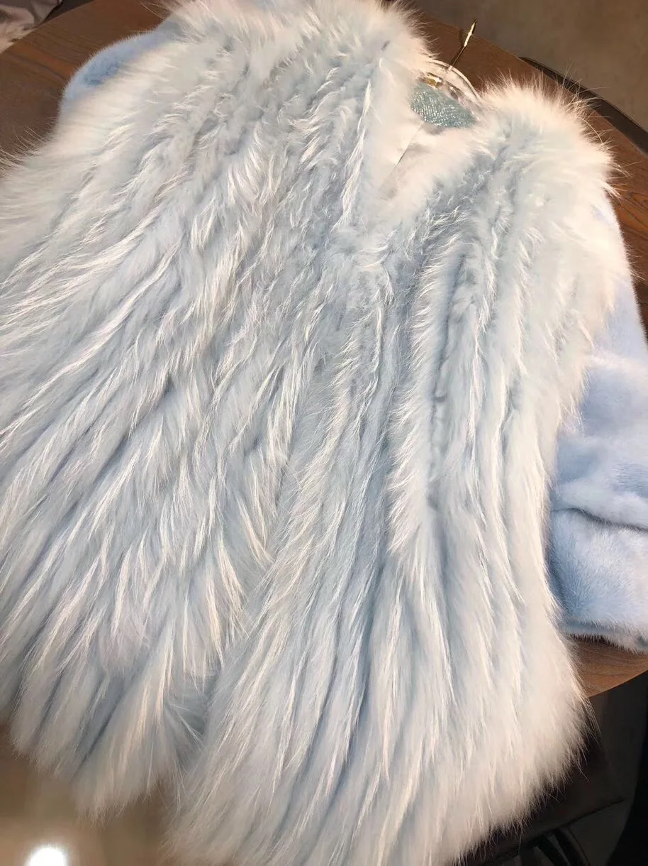 Длинный 85 см натуральный белый мех енота пальто с полным пелтом норки меховой рукав Зимняя Толстая Меховая куртка для женщин