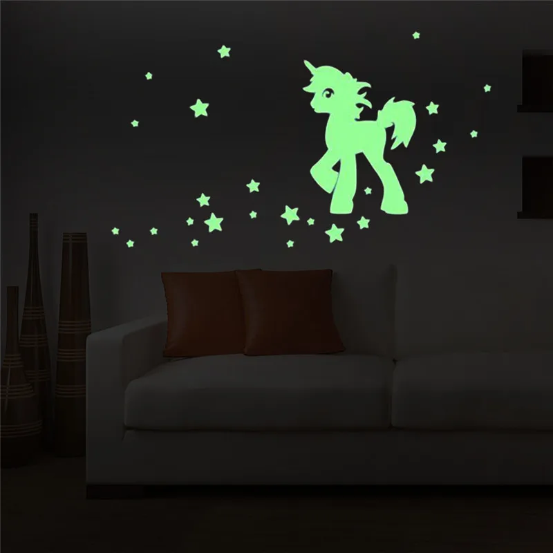 New-Carved-Luminous-Stickers-Cartoon-Unicorn-Horse-Living-Room-Bedroom-Bathroom-Fluorescent-Wall-Sticker-Nice-Gift