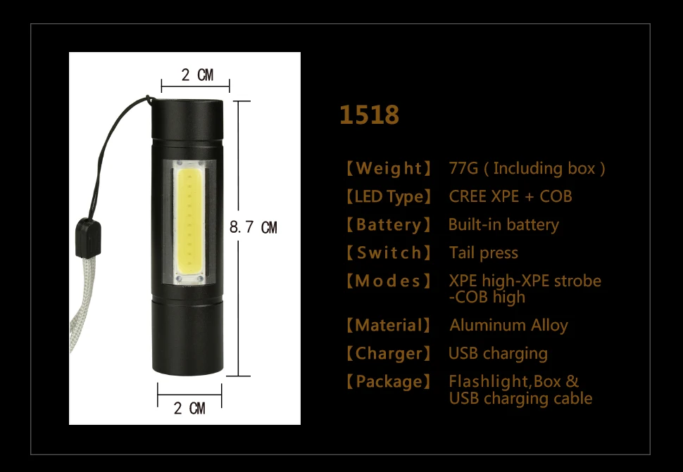 3800LM XPE COB светодиодный фонарик новейший дизайн usb зарядка мощный фонарик вспышка свет масштабируемый тактический фонарь лампа+ батарея