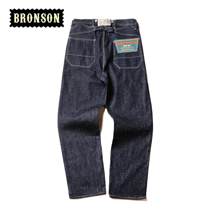 Bronson мужские с высокой талией широкие прямые Свободные Комбинезоны винтажные необработанные джинсовые штаны