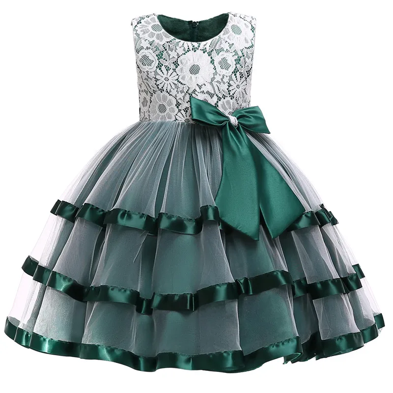 

Christmas Dress Lace Flower Girls dresses for Wedding Party princess silk Dress Bow Princess Dress Children New Year Vestidos