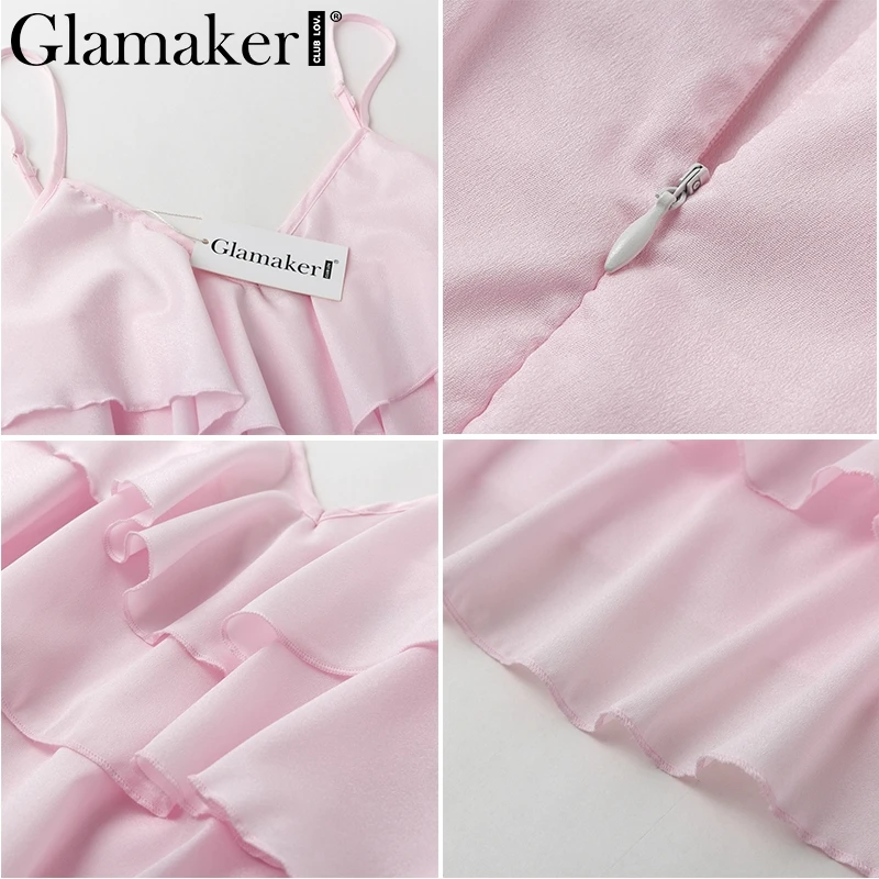 Glamaker, гофрированное шифоновое облегающее синее платье, женское короткое пляжное розовое платье с открытой спиной, элегантный сексуальный женский летний мини-платье для вечеринки