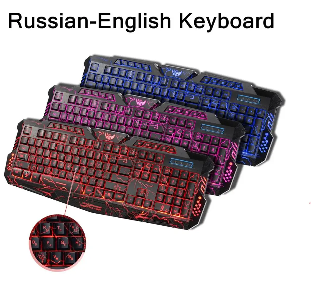 ZERODATE hxsj A877 трещины Трехцветная подсветка Проводная русско-английская игровая клавиатура ноутбук Настольный Teclado регулируемый свет
