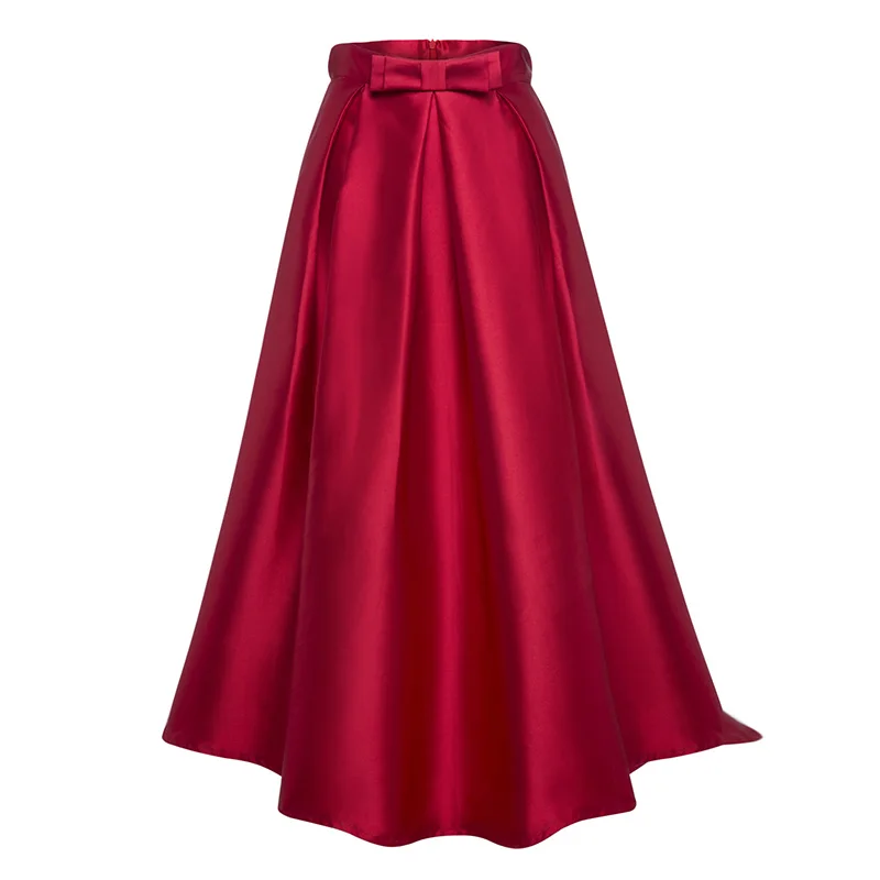 Bhoartist New Elegant Skirt Women High Waist Red Solid Color Long ...