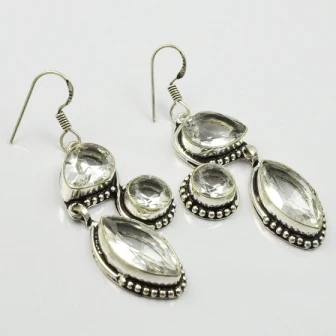 Bianco Topas, Argento Overlay Su Orecchini Di Rame,, 60Mm , E2300