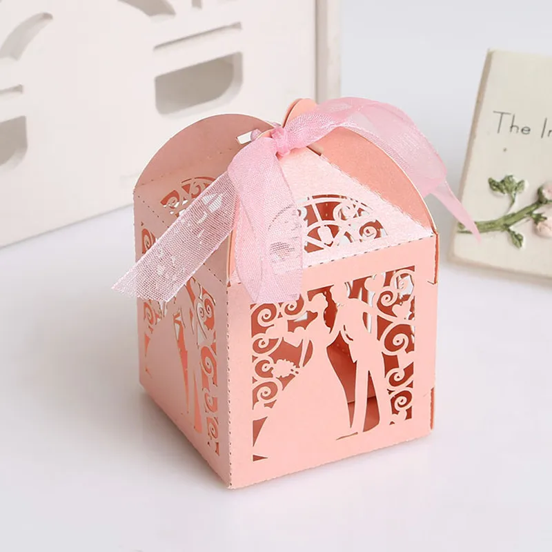 10 шт., Свадебная коробка с лазерной огранкой для невесты, коробка для конфет, Подарочная коробка принцессы для свадебной вечеринки, коробка для детского душа, декор для свадьбы - Цвет: pink Bride heart