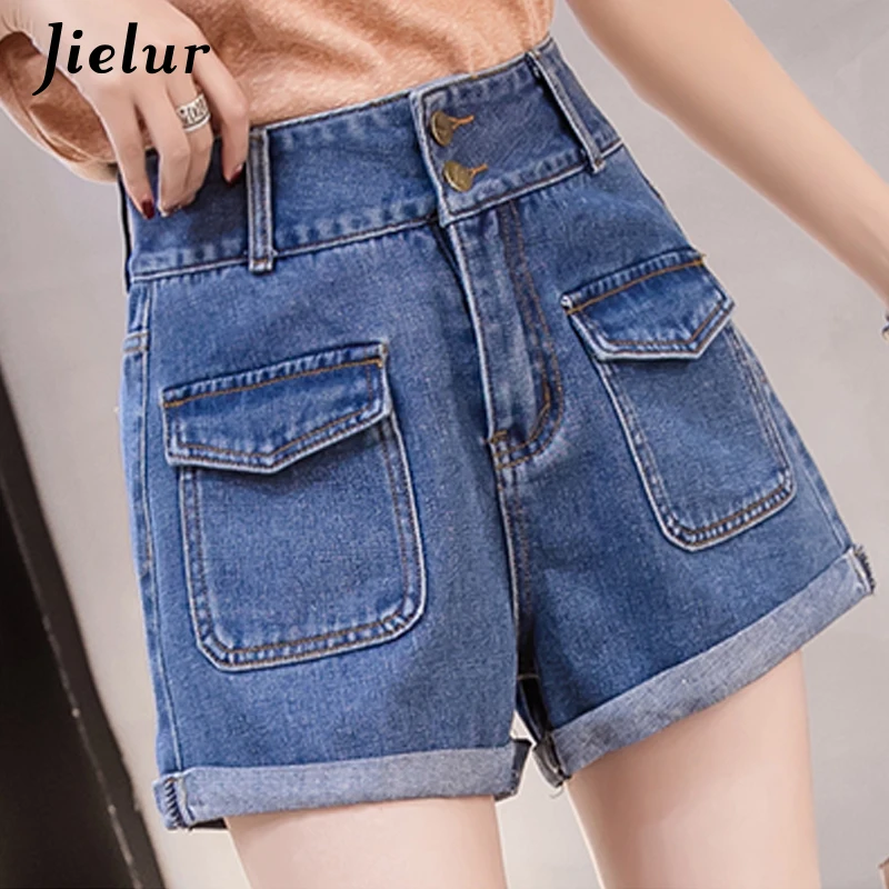 

Jielur High Waist Short Jeans Women Korean College Style Plus Size Denim Shorts Womans Loose Fashion Young Basic Short Femme Ete