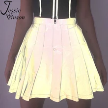 Jessie Vinson, светоотражающая юбка для женщин, в стиле хип-хоп, флуоресцентная плиссированная юбка, сексуальная короткая плиссированная юбка, Женская юбка