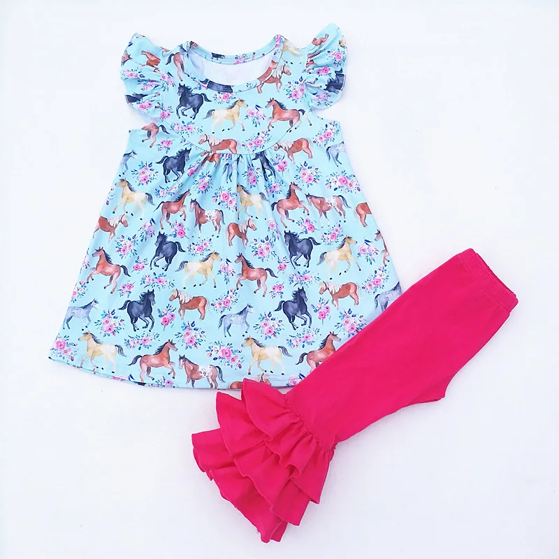 

Fall Wholesale horse children outfit boutique Cotton icing pants baby girls clothes Kids Children Boutique Clothing Horse Set