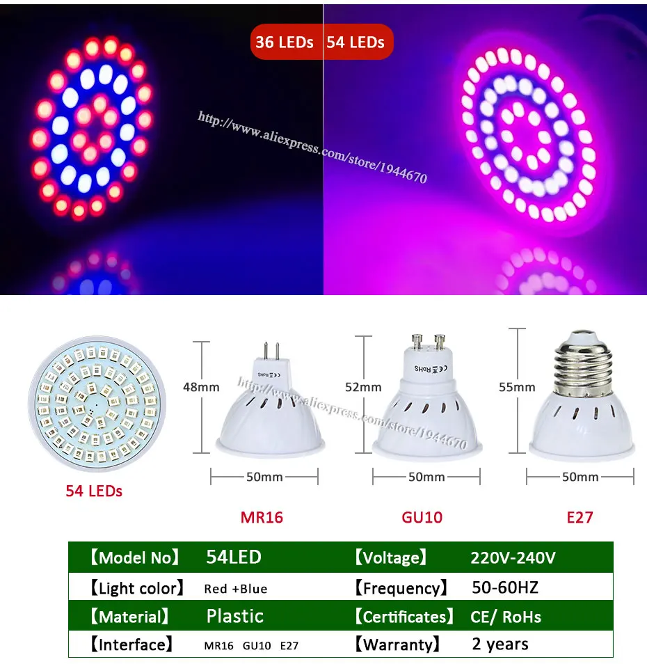 Растут светильник Led Фито лампа E27/GU10/MR16 с подсветкой для растений 220 V светать красные, синие светодиодные для роста растений Фито лампа