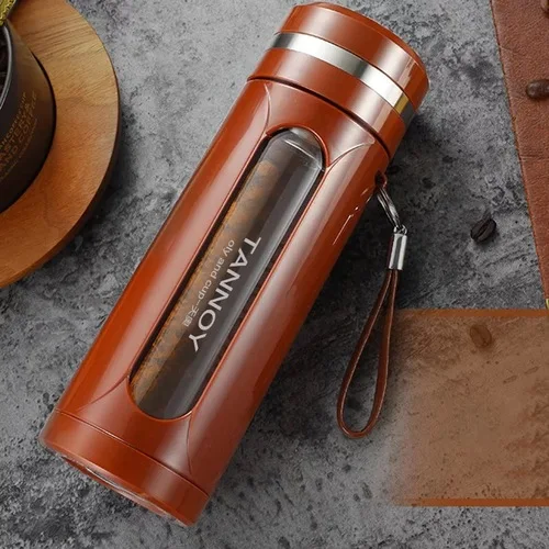 B-420ML brown Стеклянная двухслойная устойчивая к воздействию горячей воды Бутылка креативный защитный фильтр для мужчин и бутылка для женщин может приносить чай Рождественский подарок - Цвет: B-420ML brown