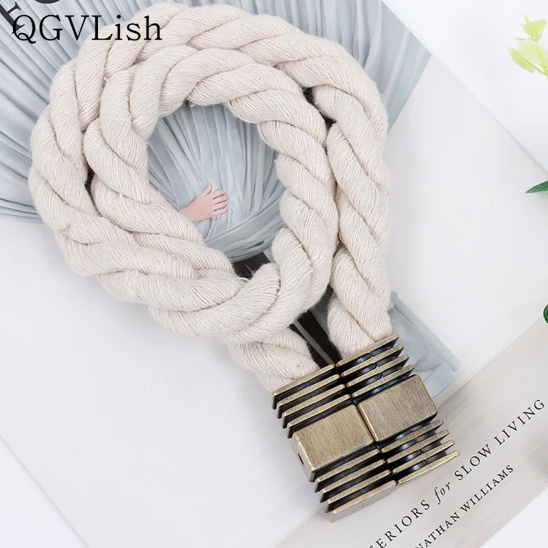 

QGVLish 2Pcs Cotton Line Magnet Curtain Hanging Belt Ropes Tiebacks Curtain Buckles Clasp Straps Curtain Accessories Holdback