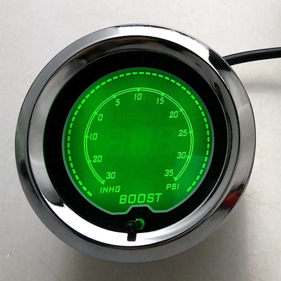 Universal 12V Motorcycle Boost Gauge LCD Screen Motorbike Turbocharger Blue Red LED Lights