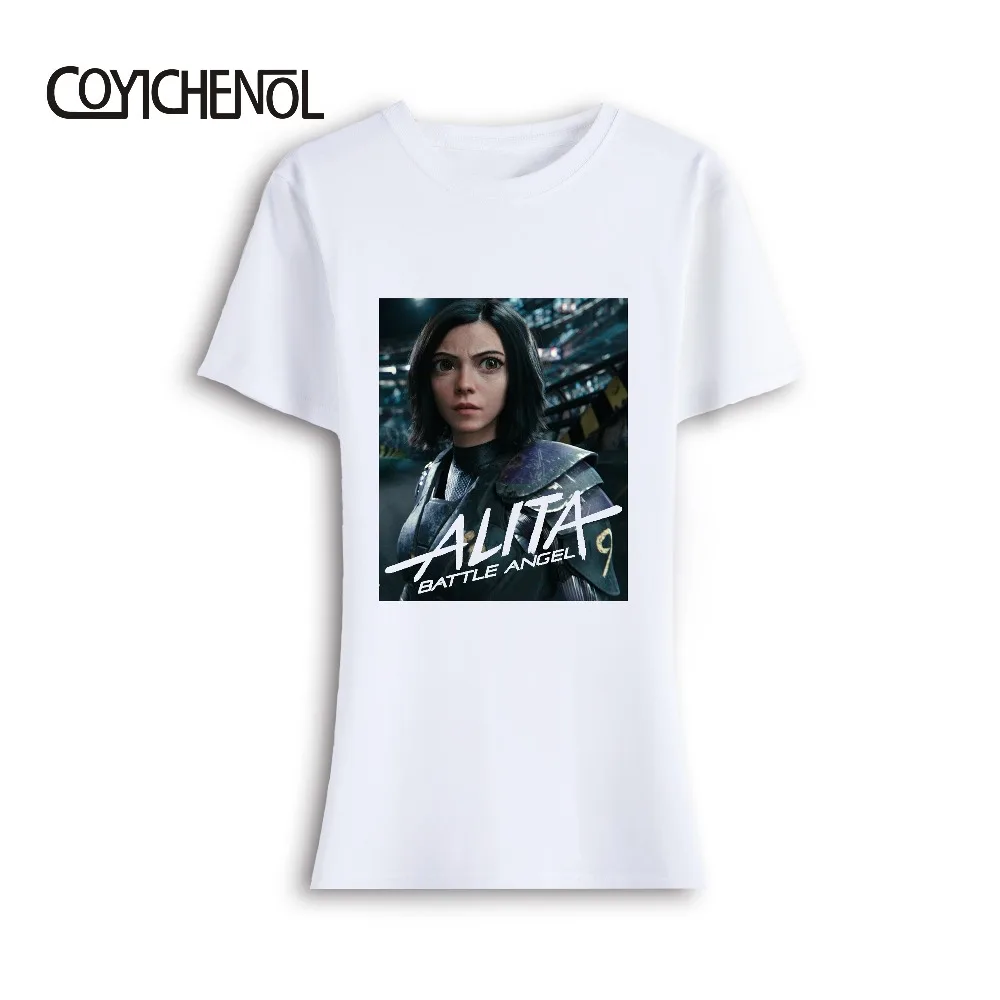 

Fashion Alita: Battle Angel theme Model tops O-neck Double exposure top Funny Design Print t shirt for women COYICHENOL