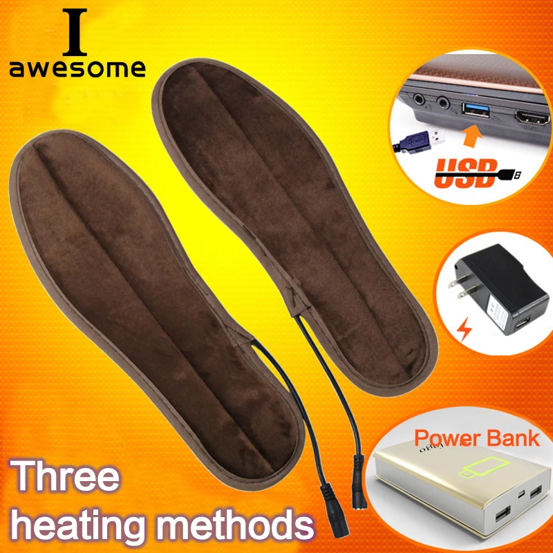 

USB Heated Insoles Winter Electric Powered Plush Fur Heating Insoles Winter Keep Warm Usb Charged for Foot Shoes Insole Unisex
