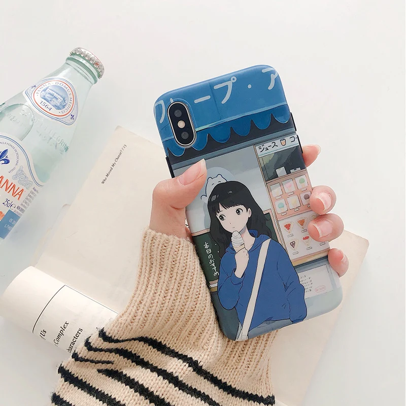 

Japan ice cream girl phone cases for iphone XS Max XR XS Soft silicon Case For iphone 6 6s 7 8 7plus phone case cover