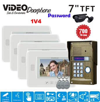 

ZHUDELE Home Security Wired 7" Touch Screen Video Door Phone Intercom 3 Monitor + Outdoor RFID Access Camera Power Supply