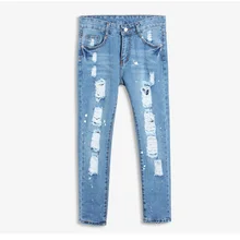 Американская Одежда Леди средняя талия рваные джинсы шаровары штаны белый горошек печати брюки леггинсы TC07501150004