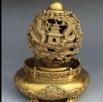 

zhmui88002791<+9" Lucky China FengShui Bronze Brass 9 Dragon Phoenix Kylin Statue Rotating Ball