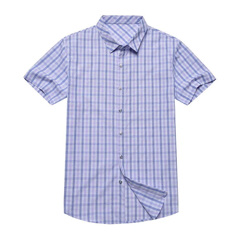 

Summer Cotton Blend Plaid Shirt Breathable Short Sleeve Camiseta Hombre Social Brand Casual Dress Formal Shirts For Men Clothing