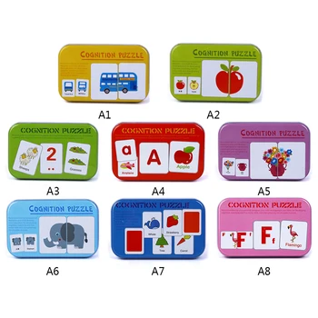 

Children's Iron Box Card Baby Kids Cognitive Puzzle Toy Match Game Card Traffic / Fruit / Animal / Letter Set Pair Puzzle