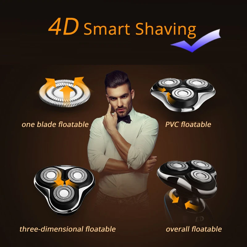 Paiter электробритва для мужчин борода против зажима бритвенный станок бритва USB перезаряжаемая Водонепроницаемая три плавающие головки для бритья волос