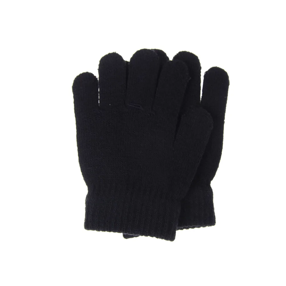 Зимние теплые детские перчатки, детские вязаные эластичные варежки, Детские однотонные перчатки для девочек, перчатки на полный палец, Вязаные Случайные перчатки для мальчиков - Цвет: Black