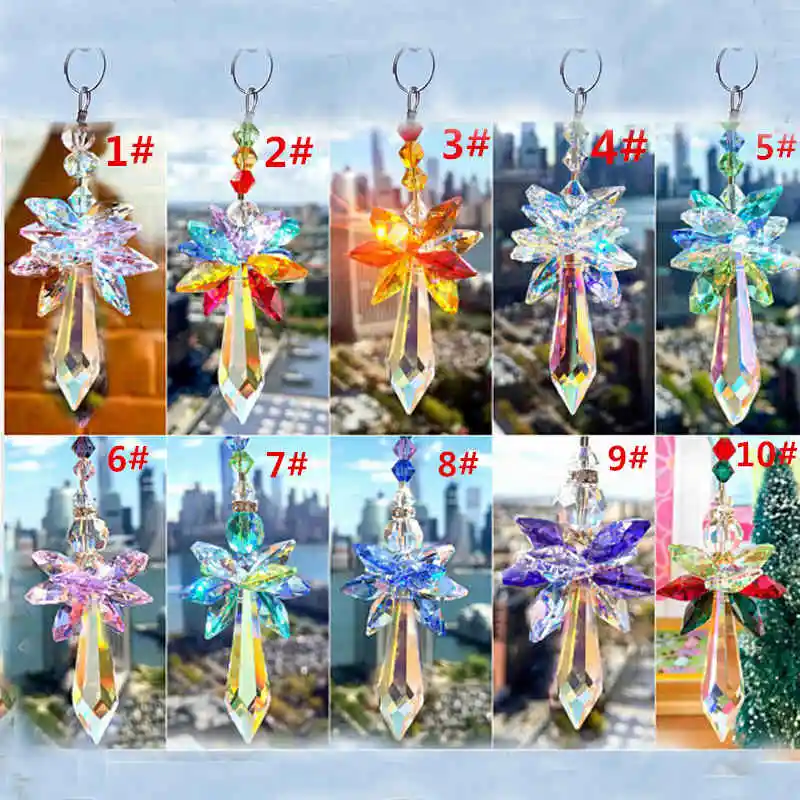 

1PCS Rainbow Crystal Guardian Angel Chakra Suncatcher Prism Rear View Mirror Car Pendant Hanging Decor