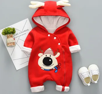 

Newborn autumn winter cotton-padded Christmas snowman red jumpsuit baby winter coat
