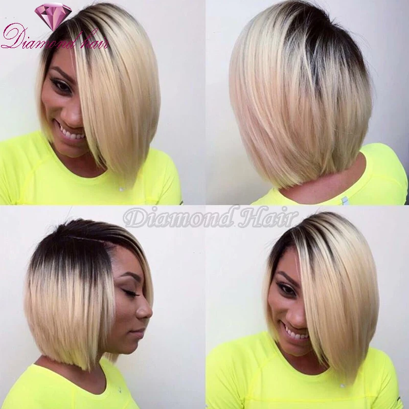 Ombre 1b 613 Full Lace Human Hair Bob Wigs Glueless Lace Front Bob Cut Wigs For