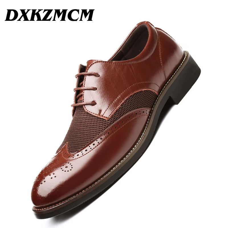 Men Brogue Genuine Leather Shoes Formal Dress Wedding Oxfords Lace-Up Business