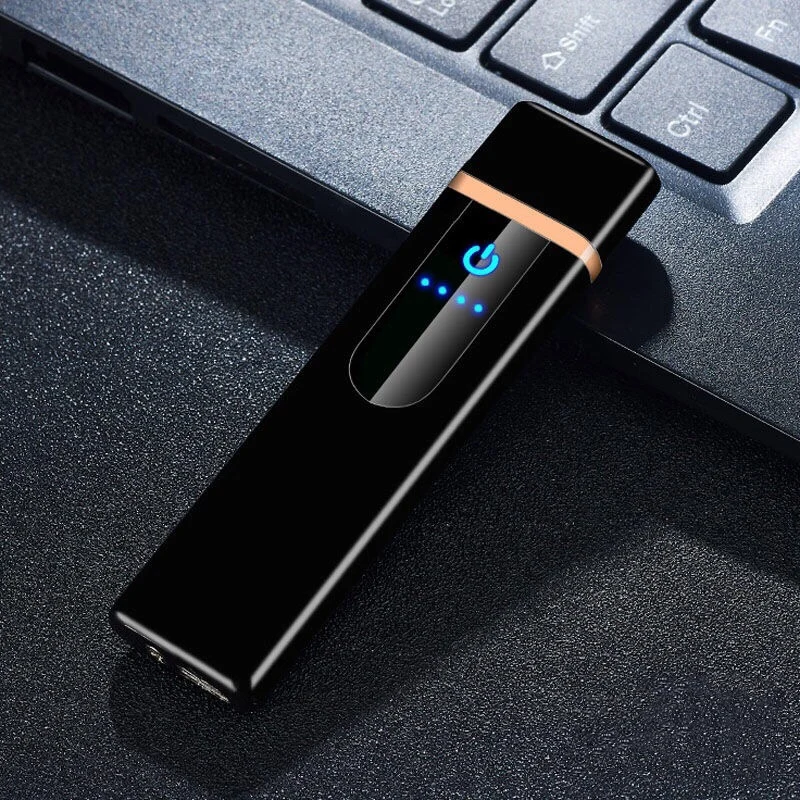 Креативная ветрозащитная электронная USB Зажигалка для сигарет с сенсорным экраном и отпечатком пальца, Оригинальная зажигалка, подарок, модная - Цвет: Black