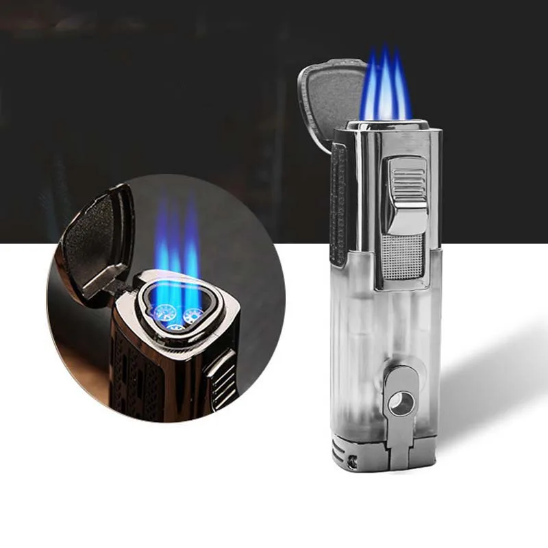 

Mini Cigarette Lighter Convenient Inflatable Butane Lighter with Cigar Cutters Creative 3 Straight Flame Torch Turbo Lighter