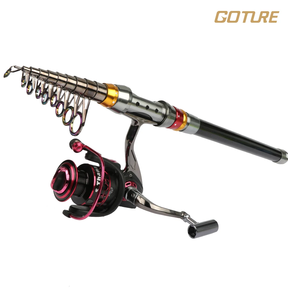 Goture Spin Spinning Rod and Reel Combos Carbon Telescopic Fishing Rod with SN3000 Reel Combo