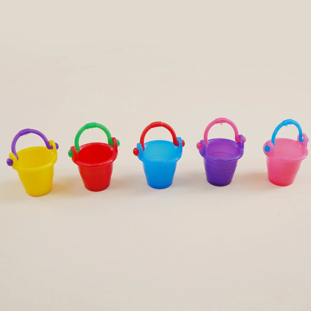 

5 Pieces Colorful Miniature Water Bucket Model for 1/12 Dollhouse Bathroom Decor Kids Pretend Play Toy