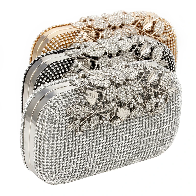 

THINKTHENDO Women Evening Clutch Bag Crystal Rhinestone Flower Bridal Wedding Handbag Purse